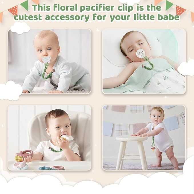 Boho Pacifier Clip for Boys Girls Pacifier Holder Leash Wooden Clips Handmade Braided Cotton Unisex Baby Shower Birthday Gift Christmas Gift
