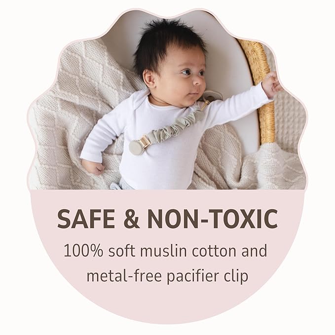 Muslin Cotton - Metal-Free Pacifier Clips, Lightweight and Secure Pacifier Holder for Babies (Cloud Rêve) - Mila & Lulu