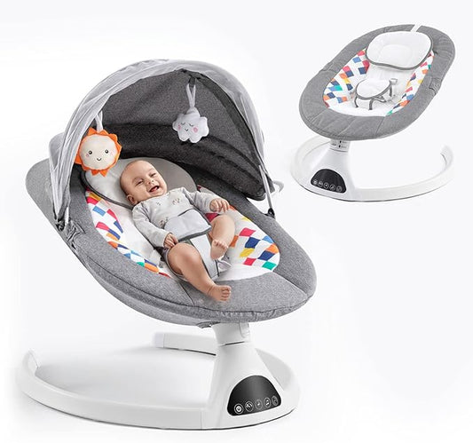 Soobaby Baby Swing for Infants,Electric Swing for Babies,Portable Swing for Baby Boy Girl,Remote Control Indoor Baby Rocker with 5 Sway Speeds,Music and Bluetooth,Deep Gray