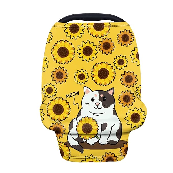 Forchrinse Sunflower Cat Infant Car Seat Cover Soft Stretchy Baby Car Seat Canopy for Newborn,Heavy Duty Soft Breastfeeding Scarf Nursing Cover Washable
