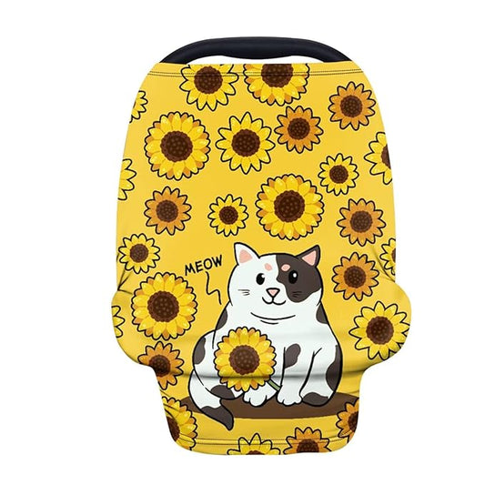 Forchrinse Sunflower Cat Infant Car Seat Cover Soft Stretchy Baby Car Seat Canopy for Newborn,Heavy Duty Soft Breastfeeding Scarf Nursing Cover Washable