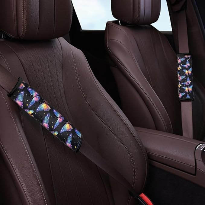AFPANQZ Colorful Butterfly Car Seat Belt Pads Covers Harness Shoulder Straps Pad Cushion Safety Seatbelt Pillow Cover for Adults Comfortable Driving Adjustable Universal Fit