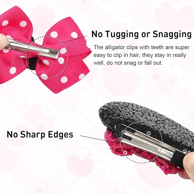 2 Pairs Rose Red Mouse Ears Hair Clips & Mouse Hair Bows Barrettes for baby Girls Accessories Birthday Party Decorations Gift