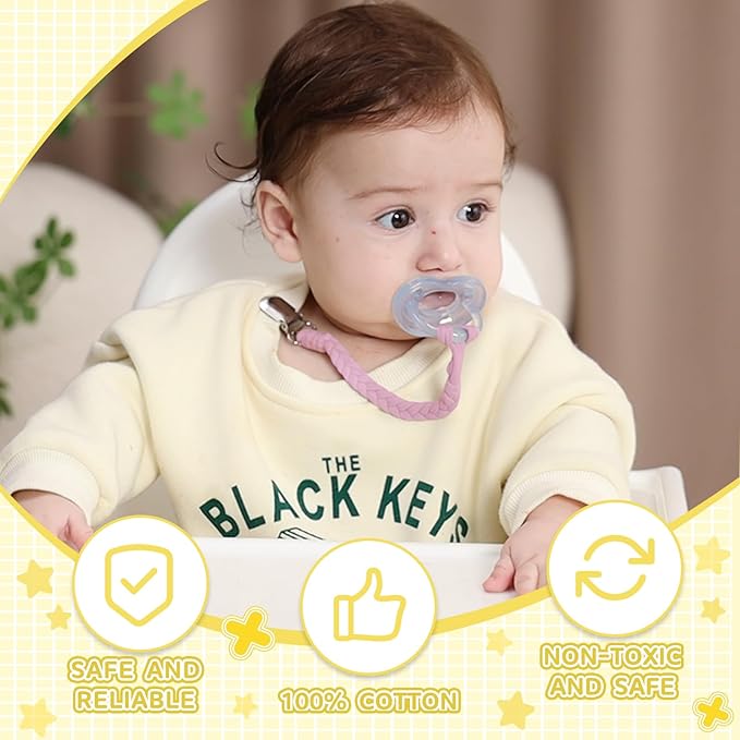 4 Pcs Pacifier Clip, Pacifier Clips for Boys & Baby Girls Pacifier Holder Clip Binky Clips Braided 100% Handmade Fits All Pacifiers(Yellow, 4 Pack)