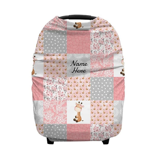 Personalized Giraffe Plaid Baby Car Seat Covers with Name, Custom Nursing Cover Breastfeeding for Babies, Carseat Canopy for Boys and Girls, Infant Stroller Cover, Breathable Carseats Cover