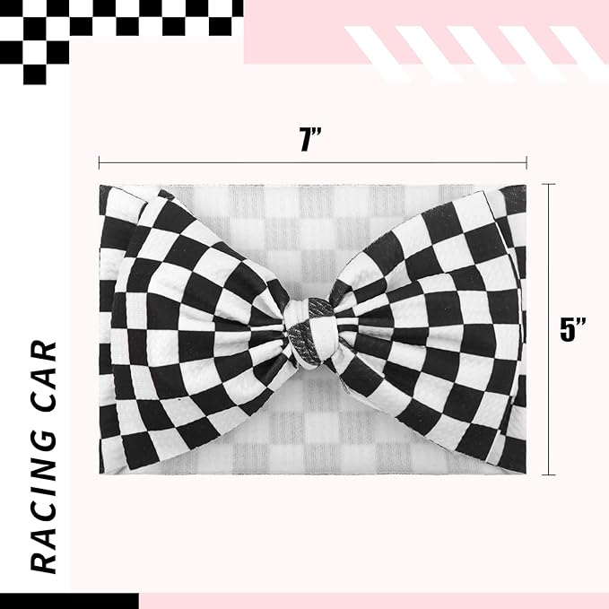 YanJie 7’’ Checkered Bow for Baby Girl Racing Bows Plaid Headbands for Newborns Infants Toddlers Two Fast Birthday Girls Hair Accessories