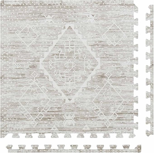 House of Noa Play Mat – 4x8 Driftwood Ula – Set of 8 Tiles – Cushioned EVA Foam Play Mat for Floor, Soft Interlocking Mats for Hard Floors