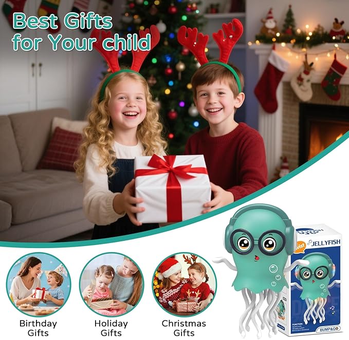 Magic Electric Dancing Jellyfish Toy with Led Light and Music,Playful Automatic Steer Crawling Dancing Baby Toy with Smart Tentacle Explorer,Octopus Toy,Tummy Time Toys(Green)
