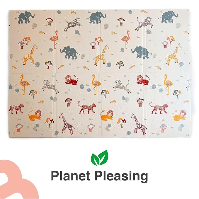 Oribel Foldable Baby Play Mat | 6.6ft x 5ft | Odour Resistant | Premium Thick & Plush | Waterproof, Stain Resistant & Easy Clean (Savanna Adventure)