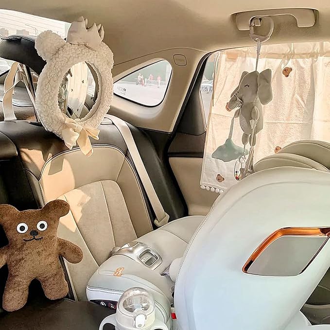 Cute Bear Crown Baby Observation Mirror Safe Seats Rearview Mirror for Parents, Multi functional and Portable Mirror, Pink