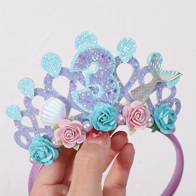 Mermaids 1st Birthday Hairband for Babys - Purple Flower Birthday Hairband for First Party Decors,Baby Girl Purple Headband