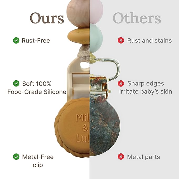 Silicone Pacifier Clip – Metal-Free, Rust-Free, 100% Food-Grade Silicone and Natural Beech Wood, Secure Pacifier Holder for Babies – Sun - Mila & Lulu