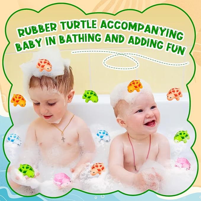 25PCS Mini Rubber Turtle Green Floating Squeaky Sea Turtle Rubber Bath Toy, Cute Screaming Sound Bulk for Bath Shower Swimming Pool Birthday Beach Decor(5 Colors)