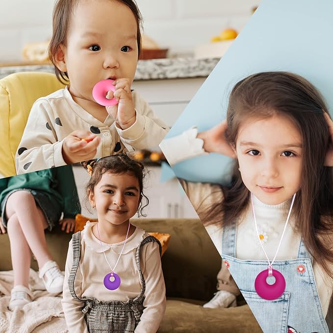 Chew Necklace for Sensory Kids Girls, Chewy Necklace Sensory Chew Toys for Adults with Autism ADHD Anxiety, Silicone Sensory Necklaces for Chewing - 3 Pack