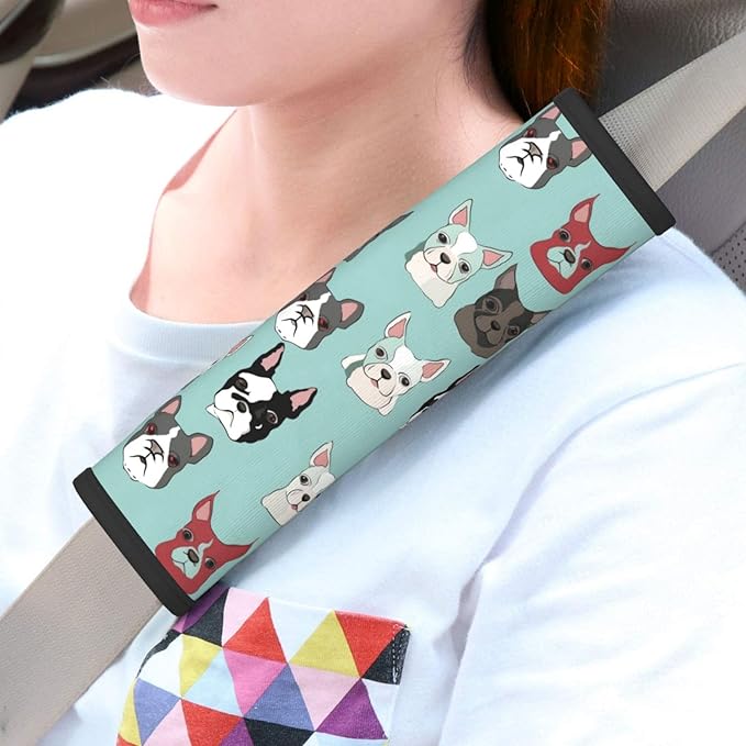 Cartoon Dog Seat Belt Cover Fits Cars Trucks SUV Sedans Sweat Absorption Car Seatbelt Strap Cover, Auto Interior Accessories Protector