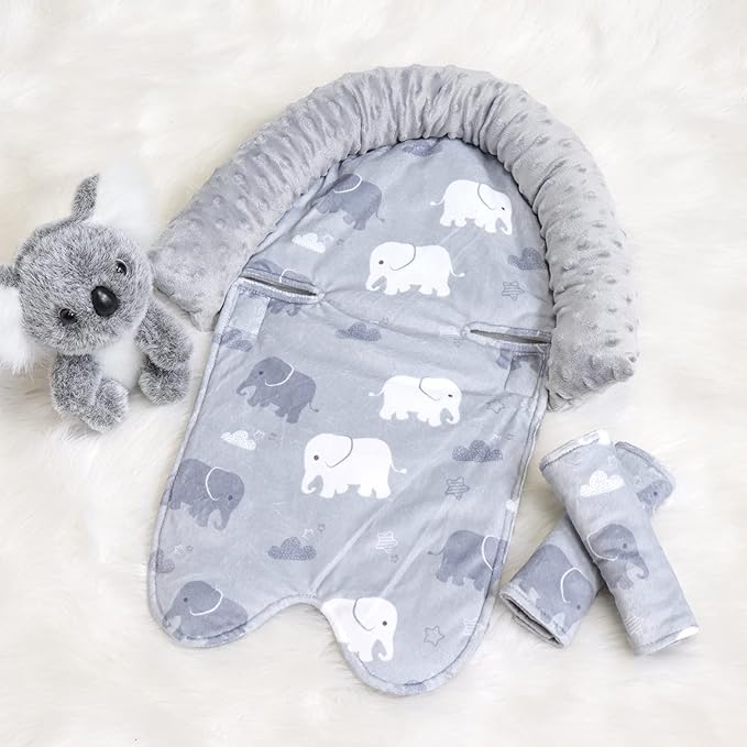 TANOFAR Baby Car Seat Insert and Strap Covers, Gray Carseat Head Support for Boys, Soft Unisex Cushion Fit for Car Seats, Stroller, Bouncers, Elephant