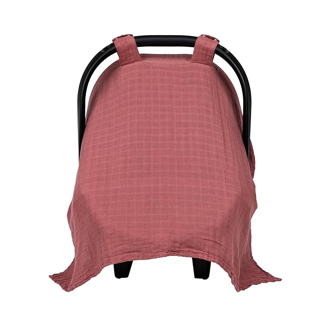 Meracorallo Muslin Baby Car Seat Cover, Lightweight Breathable Soft Infant Carrier Cover Carseat Canopy for Baby Boys and Girls, Earthy Red