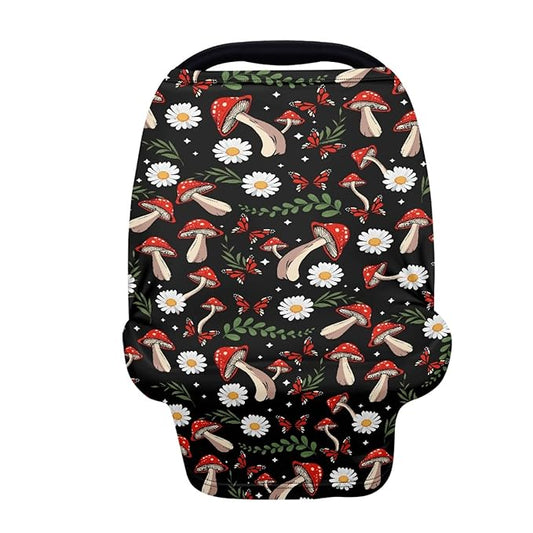 Tropical Mushroom Print Breathable Car Seat Canopies for Infant Girl Boys,Stylish Cozy Multi Nursing Cover Breastfeeding Cover Mom Scarf