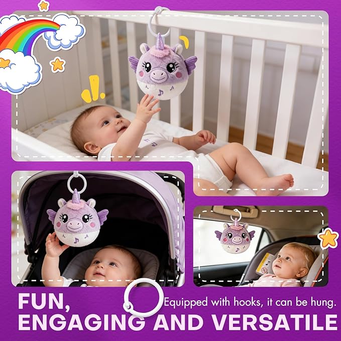 Unicorn Tummy Time Toys for Baby Girl 6-12 Months, Interactive Baby Musical Toys with Remote Control, Volume Adjustable & Mute, 20 Songs, Record & Repeat, Musical Baby Crawling Toys for Infants