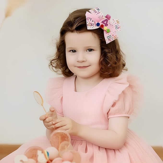 Birthday Hair Bow for Baby Girls 1 2 3 4 5 6 Years Sprinkle Decorations Party Hair Accessories for Four 4th Birthday Confetti Ice Cream