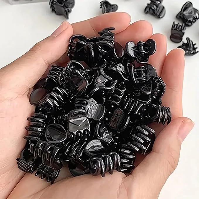 100PCS Tiny Hair Clips for Girl,Mini Claw Clips for Women, 1cm Black Plastic Mini Claw Clips for Babies, Hair Accessories for Women,Non Slip Pins Hair Clamps,Designed for Thin Or Thick Hair,Good Gift