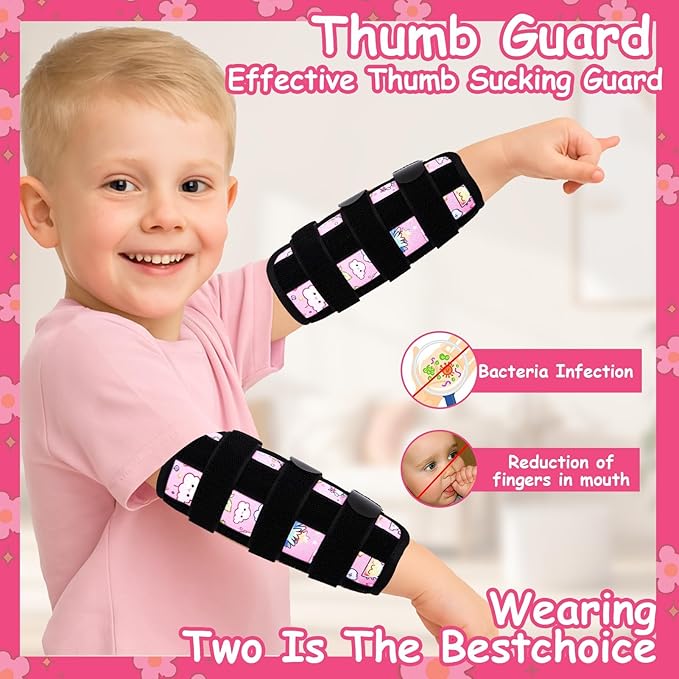 2 PCS Thumb Sucking Deterrent, Pink Clouds Thumb Guard for Kids Toddlers Nail Biting Treatment, Anti Nose Picking, Scratching Face, Elbow Immobilizer for Boys Girls, Finger Sucking Prevention