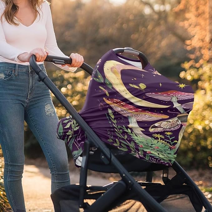 Youngerbaby Mushroom Nursing Cover Breastfeeding Soft Infant Carseat Canopy Stretchy Breathable Cover for Stroller High Chair Shopping Cart Canopies