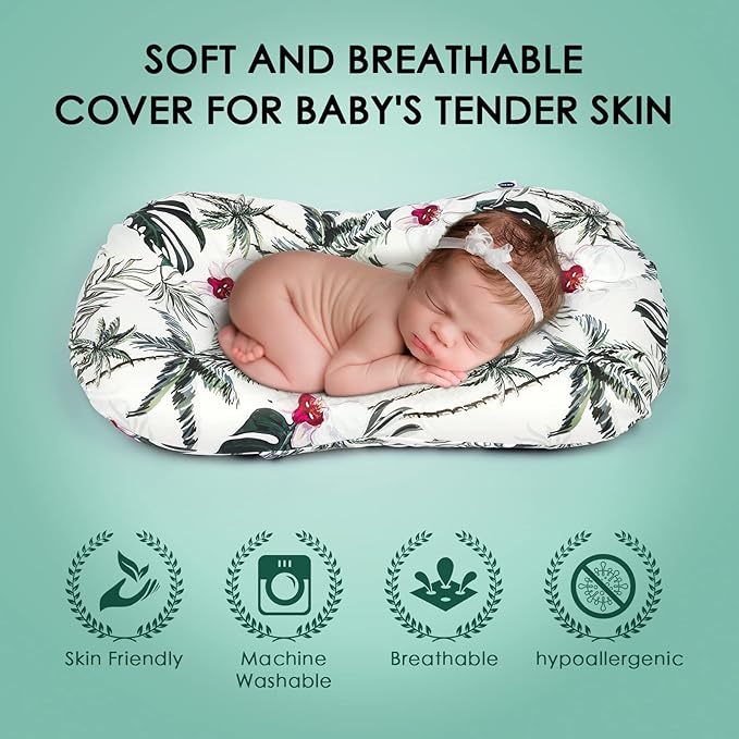 Ultra Soft Baby Lounger Cover | Mexxi 100% Hypoallergenic Stretchy Baby Nest Cover for Newborn (Cover Only) (White Orchid)