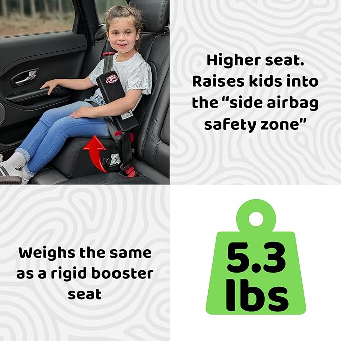 BubbleBum Teleport Backless Booster Car Seat, Kids Booster Seat for Car 40-100 lbs, Telescopic Portable Carseat, Ideal for Everyday Use and Foldable for Travel, 4 Year Old + Child/Toddler - Black