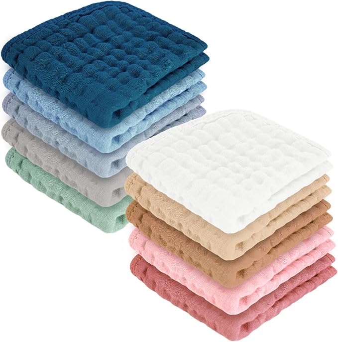 MIGIOL Baby Washcloths 100% Cotton Size is 12x12 inches. Lightweight, Portable, and Ideal for use at Home or on The go. (White & Grey 6 Pieces)
