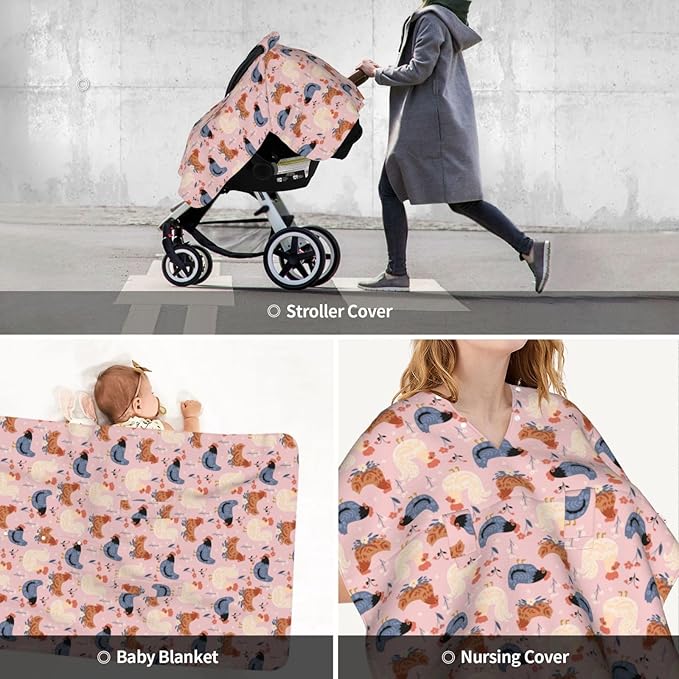 Cute Chickens and Flowers Baby Car Seat Canopy and Nursing Cover for Breastfeeding Multi-Use Cover Lightweight Infant Stretchy Carrier Carseat Winter Cover for Newborn Girls Boys