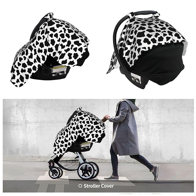 Black and White Milk Cow Skin Pattern Baby Car Seat Canopy Nursing Cover for Newborn Car Seat Breastfeeding Covers Blanket Newborn Shower Gift