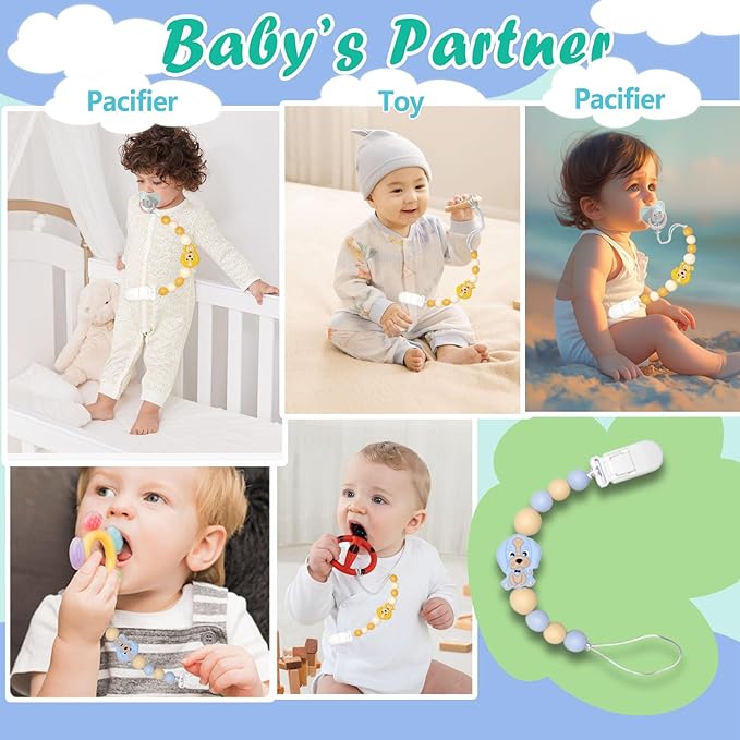 Baby Pacifier Clip Holder Animal for Baby Boys and Girls,Binky Clips with One-piece Design for Baby Shower -2 Packs（Doggy）