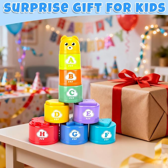 Stacking Cups Toys for Toddlers 1-3, Baby Toys Stacking Cups & Teething Toy for Babies 6-12 Months Montessori Educational or Bath Fun Stacking Blocks for Toddlers 1-3