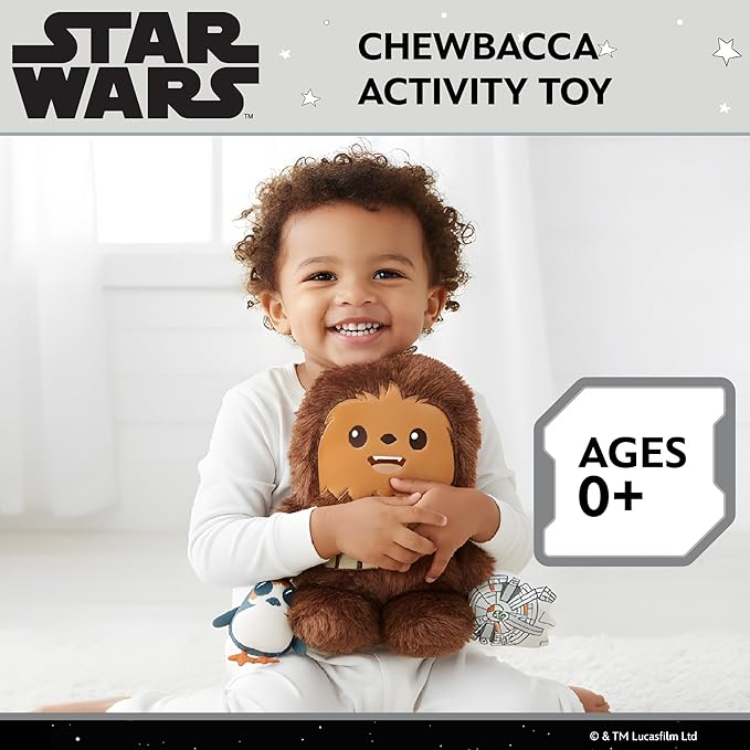 Kids Preferred Star Wars Chewbacca On the Go Activity Toy - with Rattle, Crinkle, Squeaker, Teether, Travel Clip, Sensory Toy, for Ages 0+