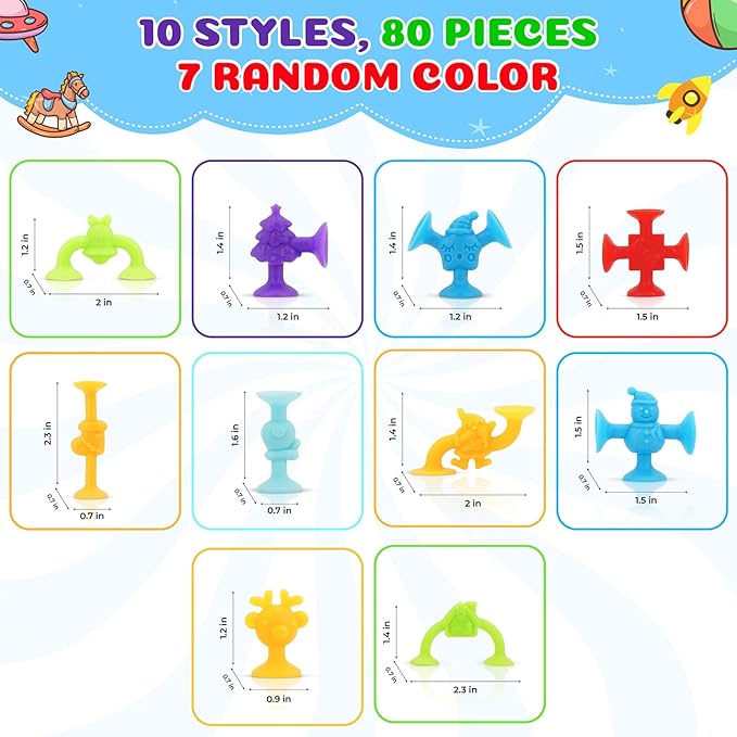 Kids Stocking Stuffers, 80pcs Christmas Sution Cup Toys for Party Favors, Class for Students, Sensory Fidget Toy for Classroom Gifts