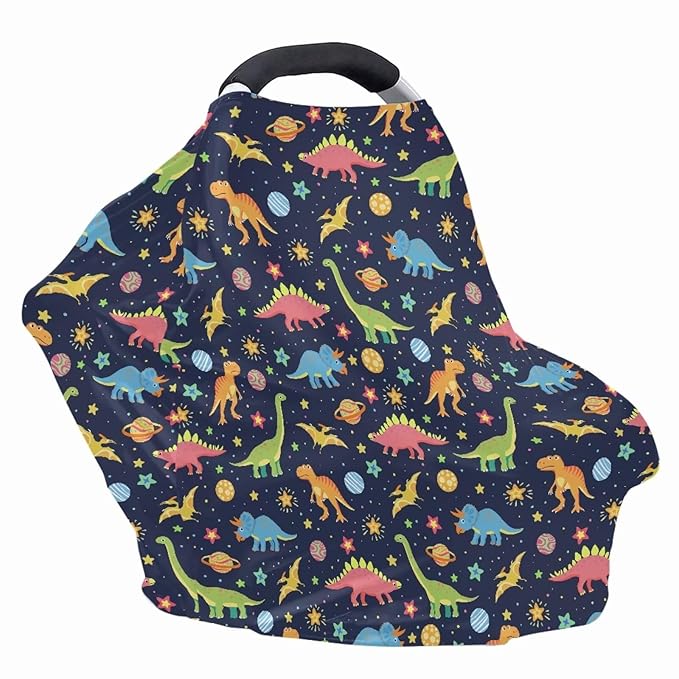 GIFTPUZZ Dinosaur Stretchy Car Seat Cover for Babies, Nursing Cover Breastfeeding Cover, Soft Breathable Infant Carseat Canopy Sunshade, Shopping Cart/High Chair/Stroller Covers