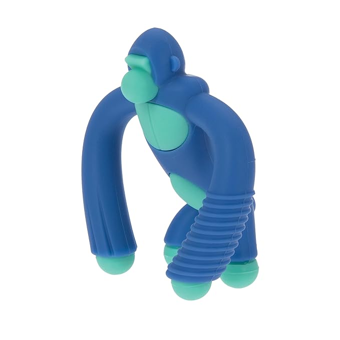 Nuby Geo Zoos Massaging Teether - Baby Teething Toy - Soft Easy Grip - 3+ Months - Blue Gorilla - Easter Basket Stuffer