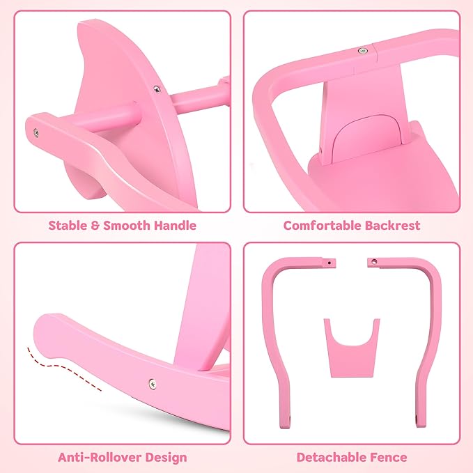 Belleur Rocking Horse for Kids 1-3 Years Old, Wooden Rocking Toy for Toddlers with Removable Fence for Indoor & Outdoor Activities, Baby Horse Riding Toy for Birthday & Visit Gifts