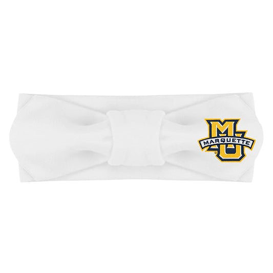 Creative Knitwear Marquette Golden Eagles Infant Girls White Solid Hair Knot Headband Embroidered Logo - Size Newborn - 4T