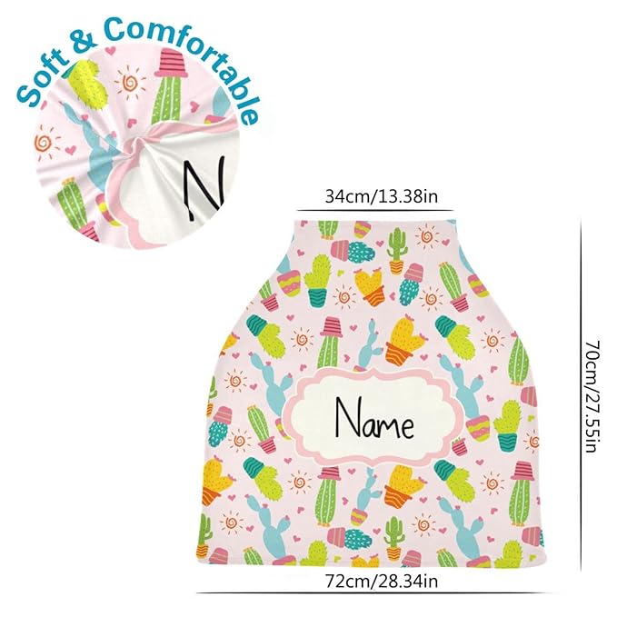 Personalized Nursing Cover Breastfeeding Scarf Baby Car Seat Covers, Infant Stroller Cover, Multiuse Carseat Canopy, Shower Gift for Newborn Girls Boys, Western Cactus