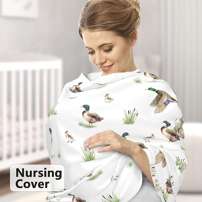 Mallard Duck Carseat Covers Baby, Winter Carseat Cover for Baby, Minky Baby Car Seat Cover for Boy & Girl, Peekaboo Opening Car Seat Canopy for Newborn, Multi Use Mom Nursing Cover, Mallard Duck