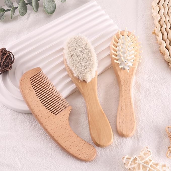 Baby Grooming Kit,Baby Health Care Kit,Baby Brush Soft Bristles Baby Nail Kit Nursery Care Kit Set (3pcs Wooden)
