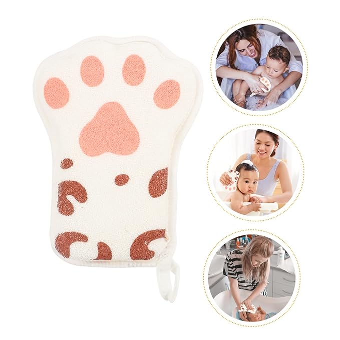 CHILDWEET Baby Bath Sponge 2 Pack Cartoon Paw Shape Kids Bath Towels Soft Exfoliating Mesh Scrubber for Toddler Body Cleaning