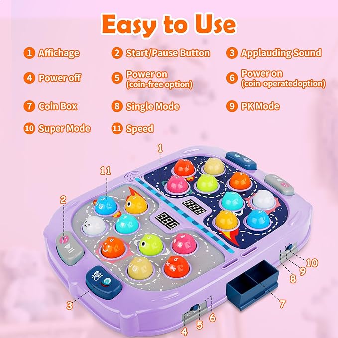 WAYKEE Whack a Game Mole, Toys for 3 4 5 6+ Year Old Girls Boys, Whack a Game for Kids, Gifts for 3-12 Year Old Girls Boys, Interactive Educational Toys with Double Hammers Sound and Light