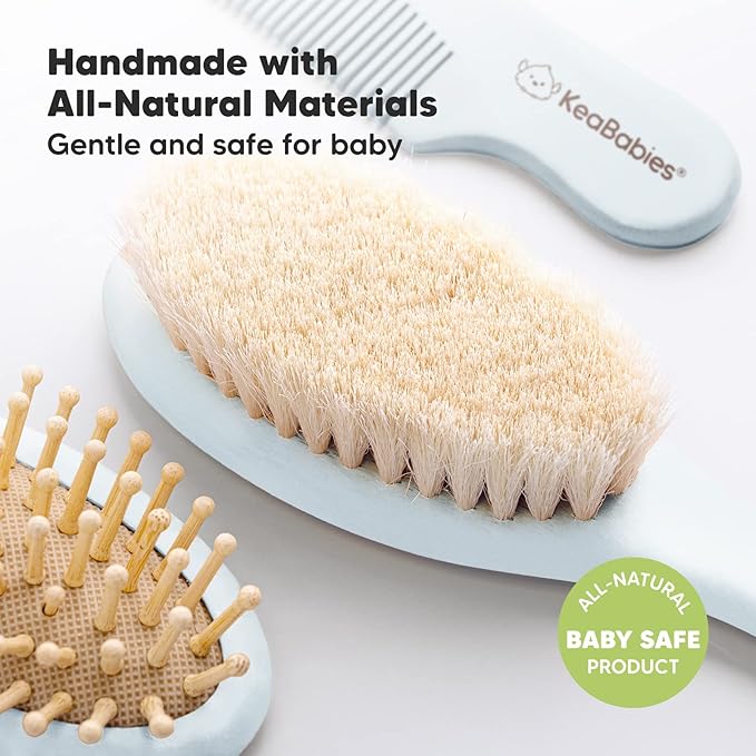 KeaBabies Baby Hair Brush and Baby Comb Set & Baby Washcloths - Wooden Baby Brush with Soft Goat Bristle - Bamboo Viscose Baby Towels and Washcloths