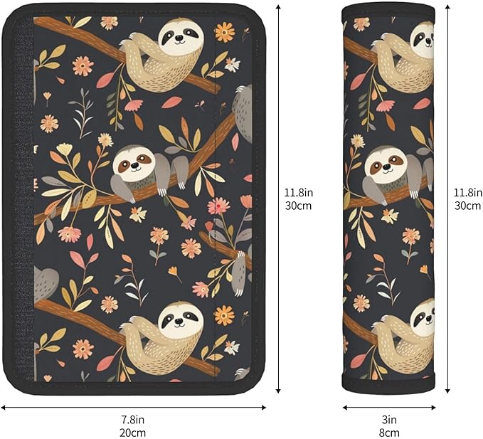 Brown Cute Sloth Tree Seatbelt Pads Fits Cars Trucks SUV Sedans Air Permeability Car Seatbelt Strap Cover, Auto Interior Accessories Protector