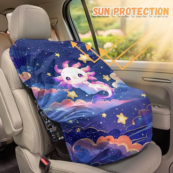XYZCANDO Axolotl Print Baby Car Seat Cover Cartoon Summer Carseat Cover Protect from Sun/Hot Days UV Rays Protective Baby Car Seating Sun Shade Cover for Travel Car Accessories 2025