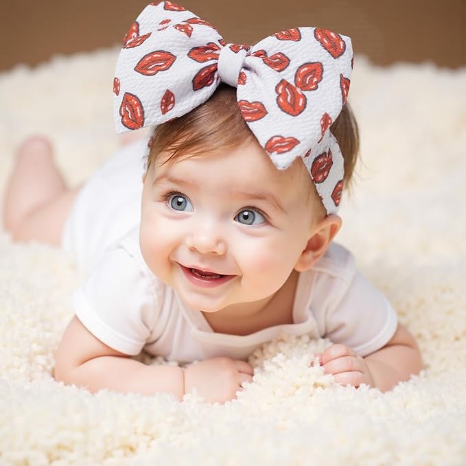 Baby Girl Bows Newborn Headband 0-6 Months Infant Big Bows for Birthday/Baby Shower/Photography/Baby Gifts (Red & Red lip)