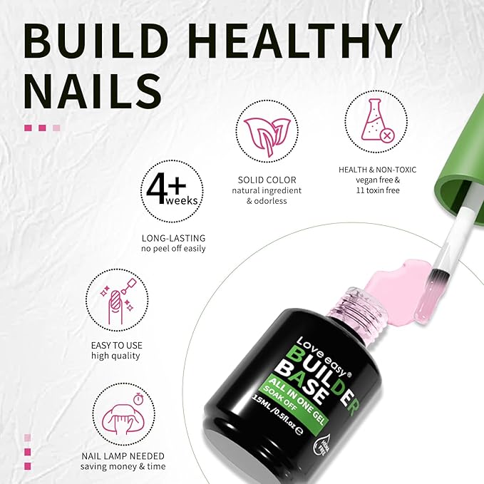 Love easy Salon-Grade Baby Pink Builder Gel - Hypoallergenic Strong Base Coat | Long-Lasting Adhesion (30+ Days) for Professional Nails Gift for Women